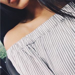 Off the shoulder / Bardot striped top BOOHOO